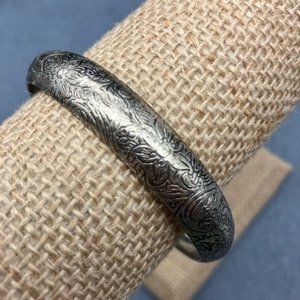 Bangle Bracelet Antiqued Silver Floral Curved Retro Soft Girl Granny Cottage